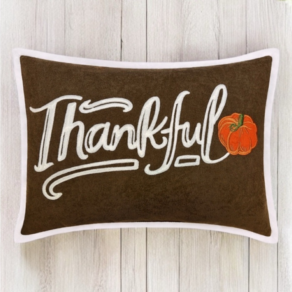 Celebrate Together Decorative Fall Stitched Thankful Pumpkin Pillow 14”x20” NWT